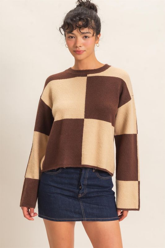CH The Check Sweater-Dark Brown