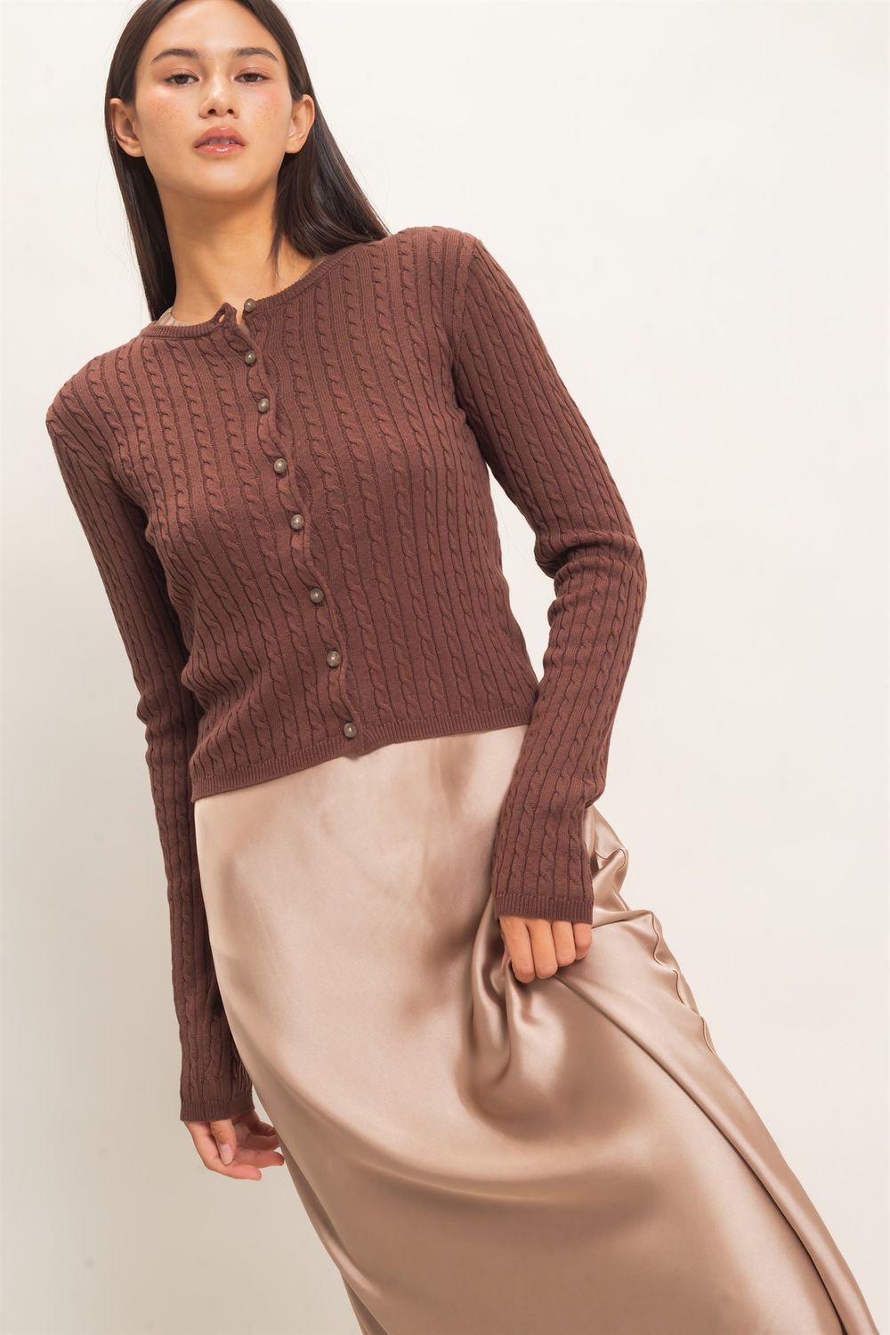 CH Season Cable Cardi-Dark Brown