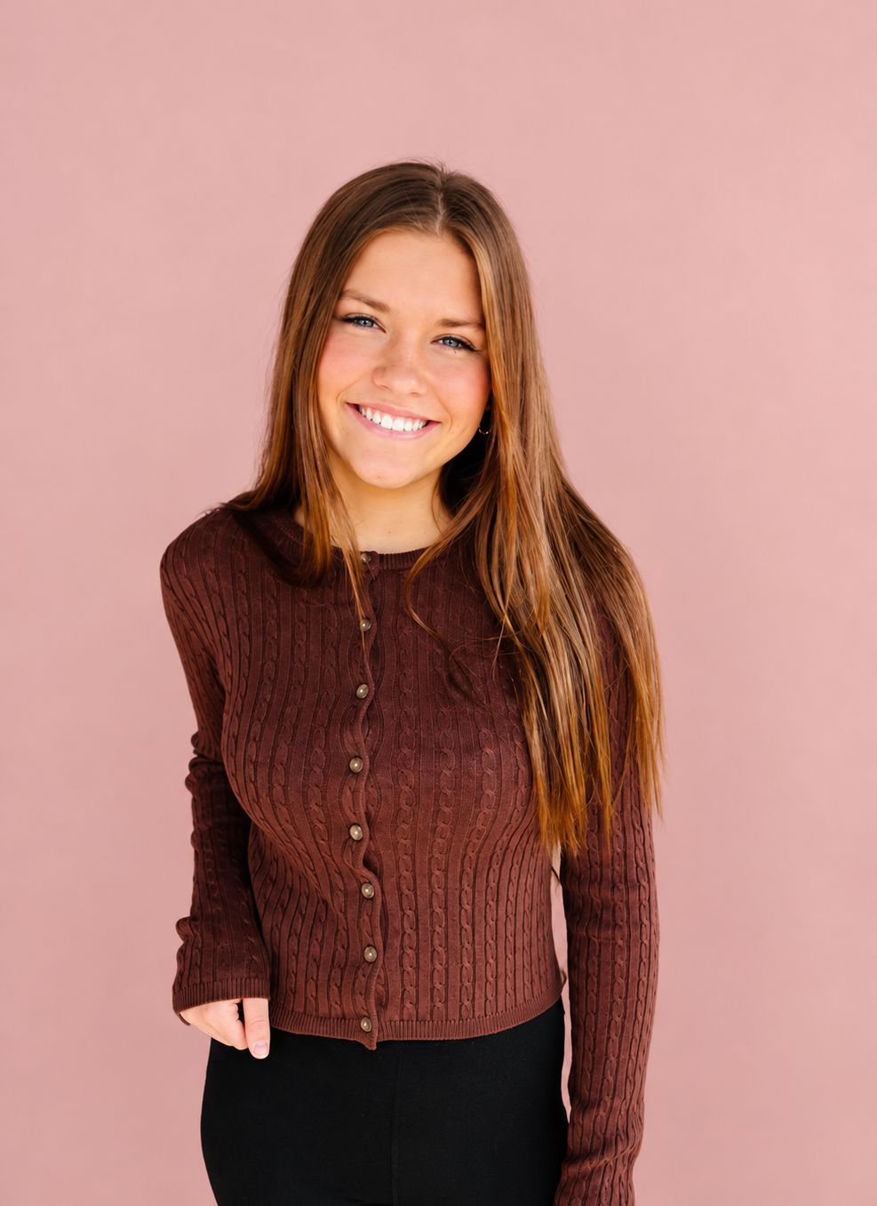 CH Season Cable Cardi-Dark Brown