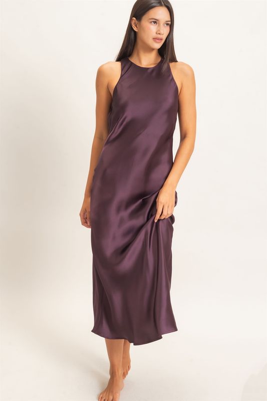 CH Satin Midi Dress-Dark Cherry