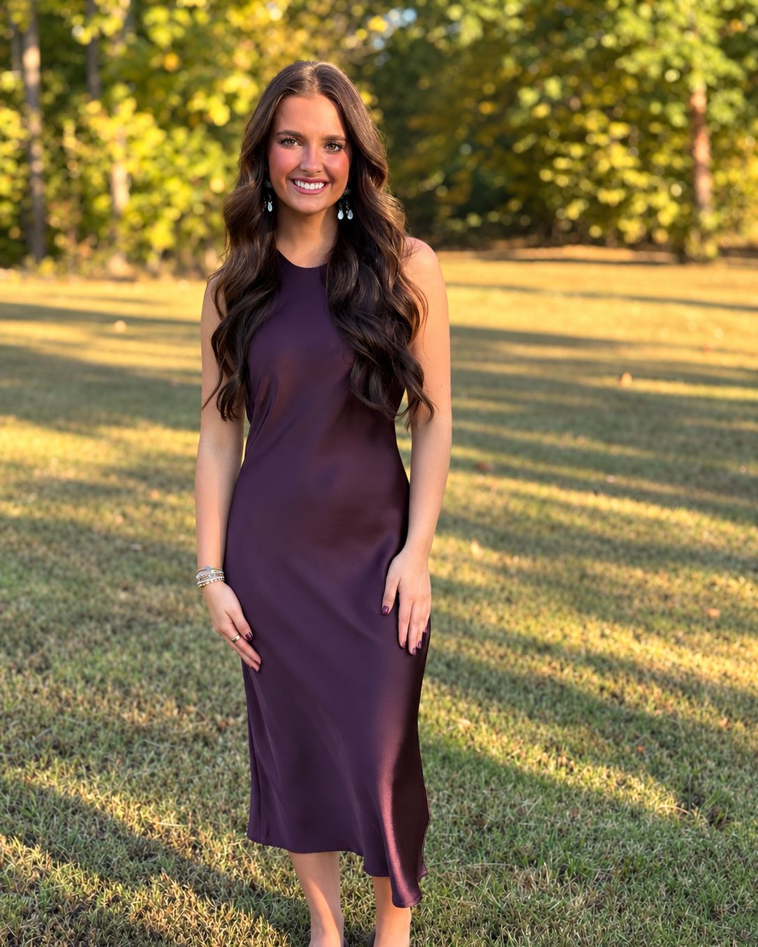 CH Satin Midi Dress-Dark Cherry