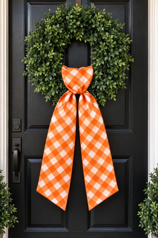 Orange Plaid Check Wreath Sash