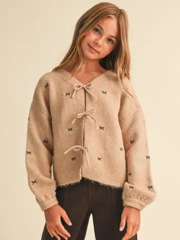 Taupe/Black Bow Embroidery Sweater