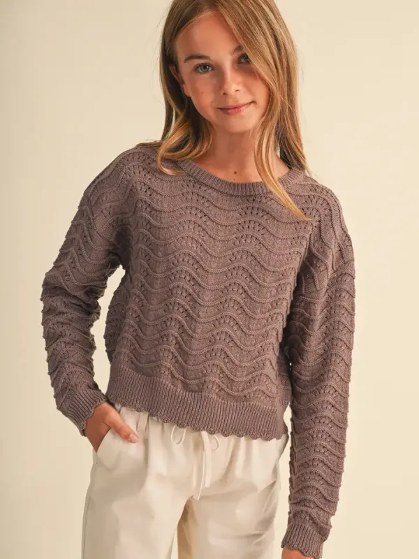 Brown Wavy Knit Pullover