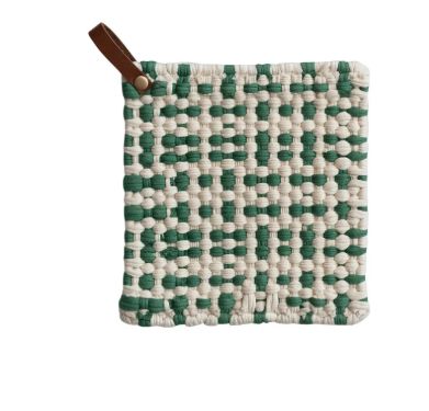 XS9136A-Crochet Pot Holder-Green/White Woven
