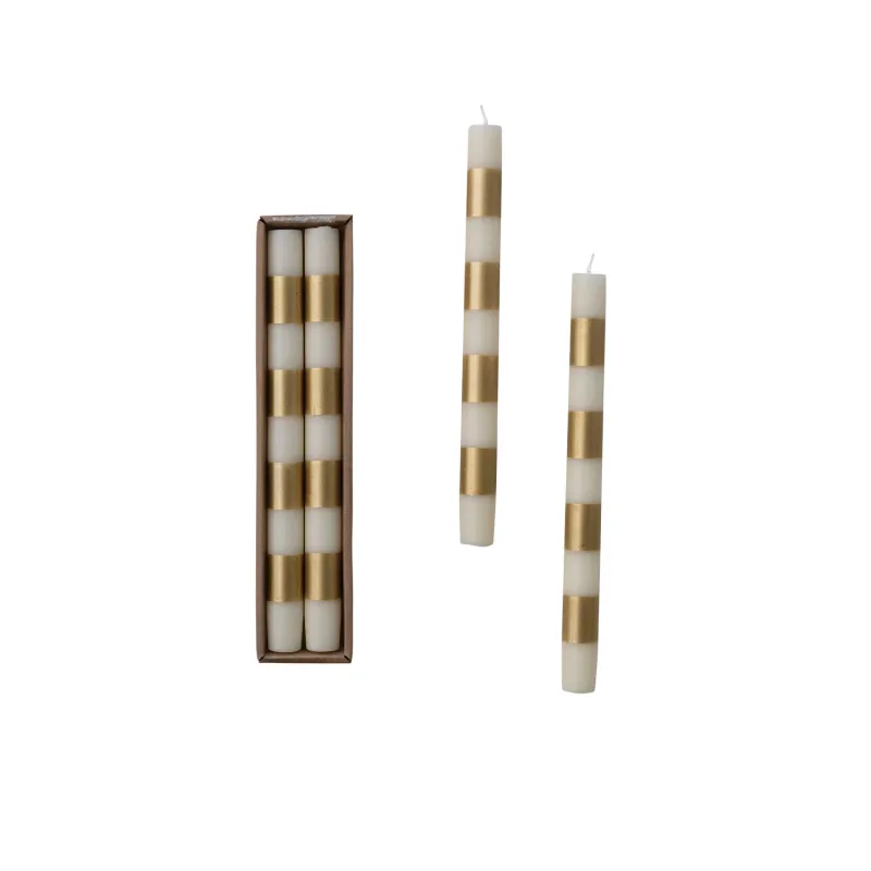 XT0896-Cream/Gold Stripe Taper Candles