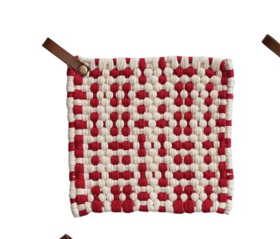 XS9136A-Crochet Pot Holder-Red/White Woven