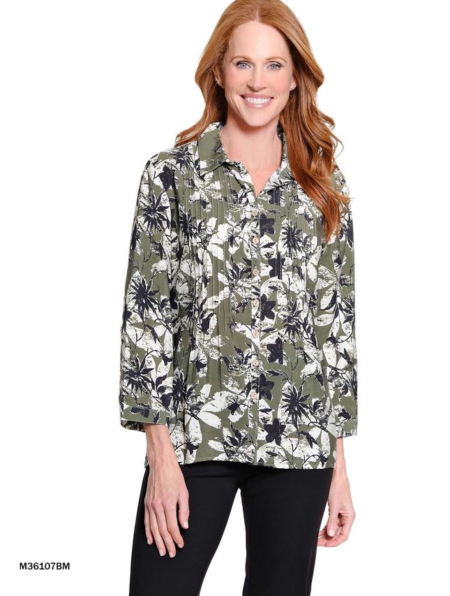 Olive Floral Woven Top