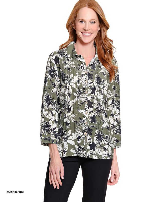 Olive Floral Woven Top