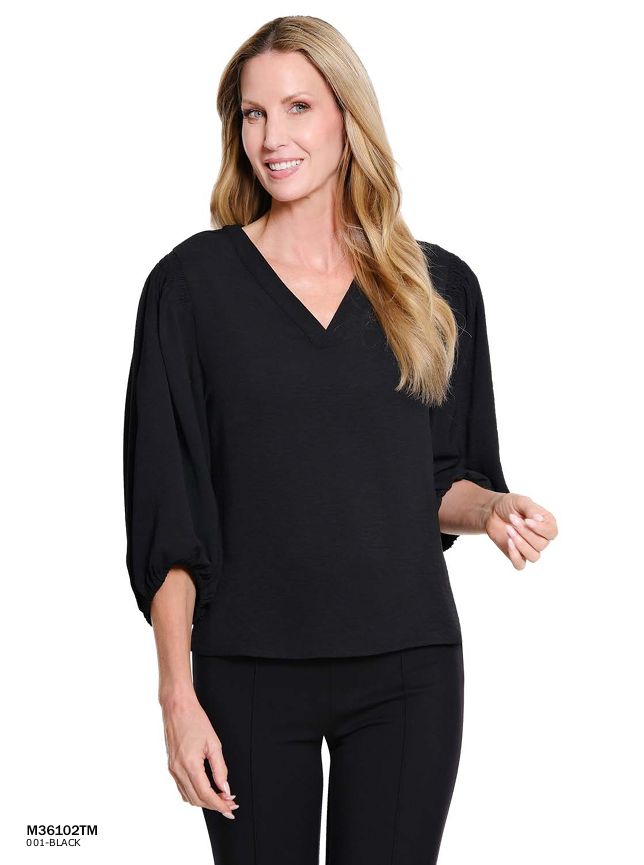 Black Puff Sleeve Woven Top
