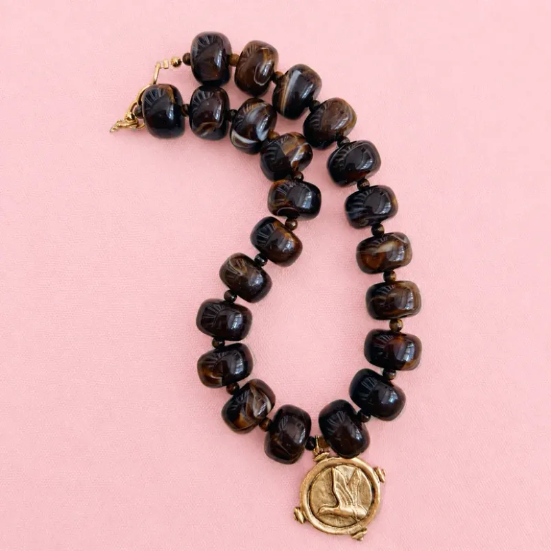 Brown Marble Beaded Signature Duck Necklace