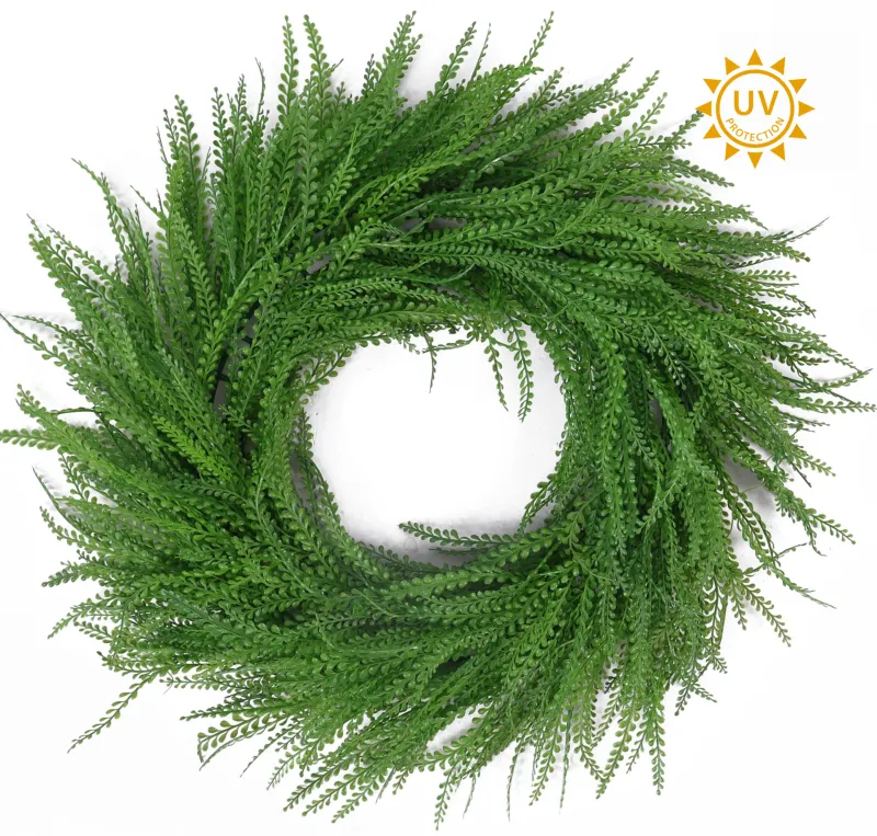 VG 24" Dark Green Bead Grass Round Wreath