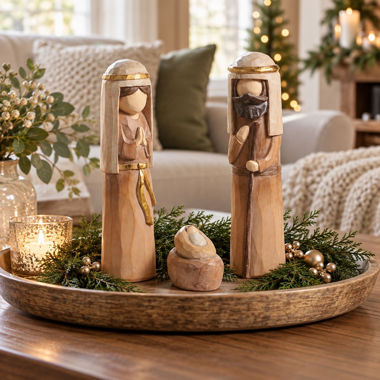 12" Carved Holy Family-SET