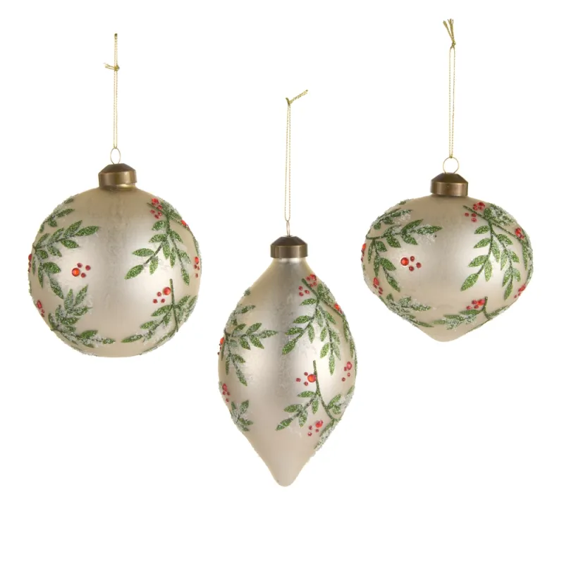 4" Holly Pattern Ornament-Onion Drop