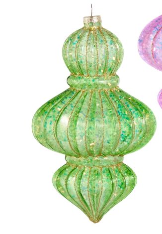 7.5" Bright Glitter Finial Ornament-Green