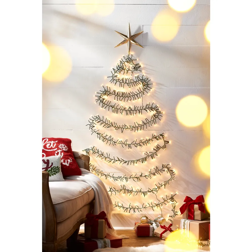 19.6' Connectable Cluster Green Wire W/600 White Lights