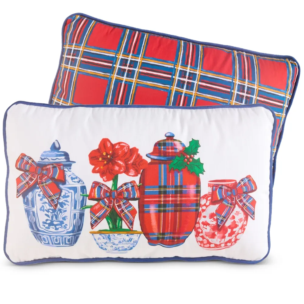 20" Dressed in Plaid Chinoiserie Lumbar