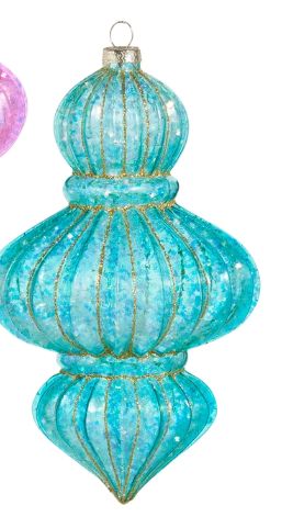 7.5" Bright Glitter Finial Ornament-Blue