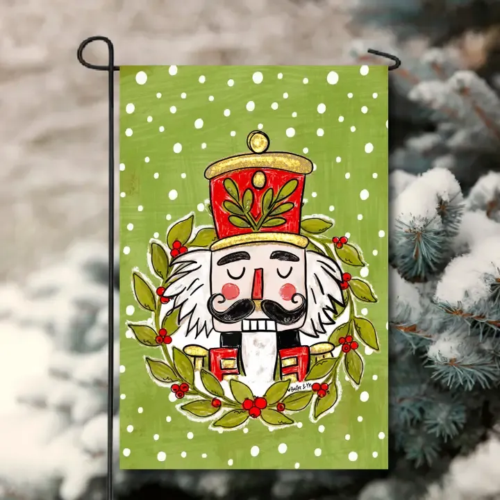 Holly Berry Wreath Nutcracker Garden Flag