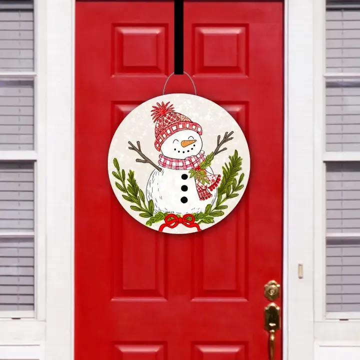 Red Plaid Snowman Door Hanger