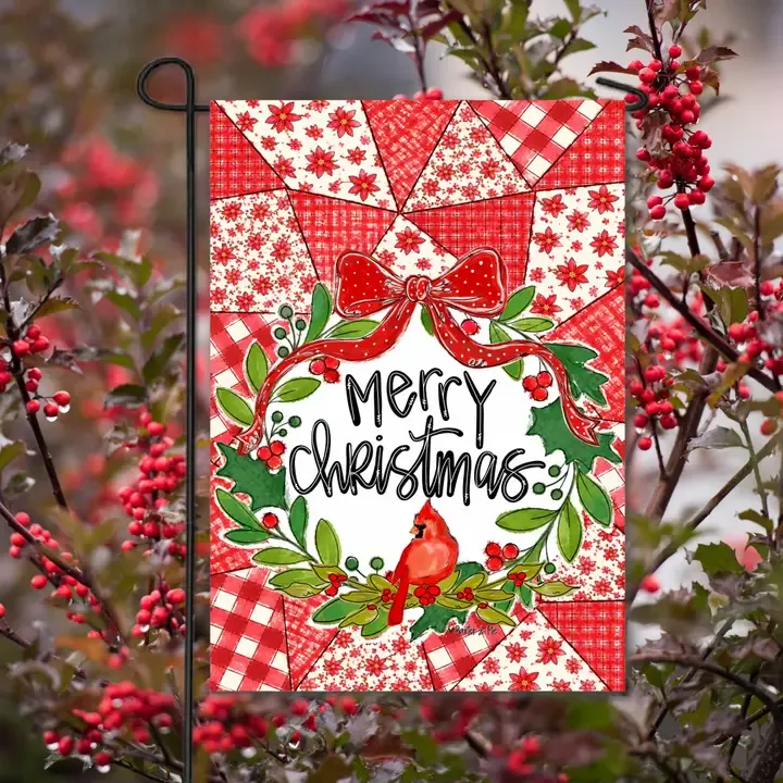 VG Quilted Christmas Cardinal Garden Flag