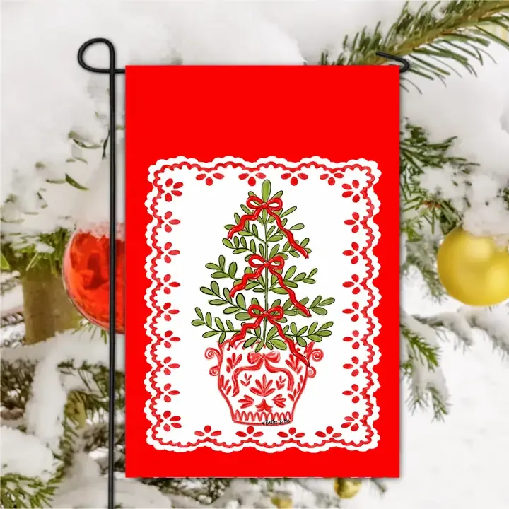 VG Red White Tree w Bows Garden Flag