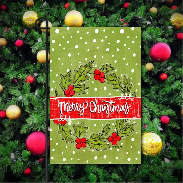VG Merry Christmas Holly Berry Wreath Garden Flag