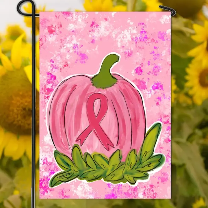 VG Pink Ribbon Pumpkin Garden Flag