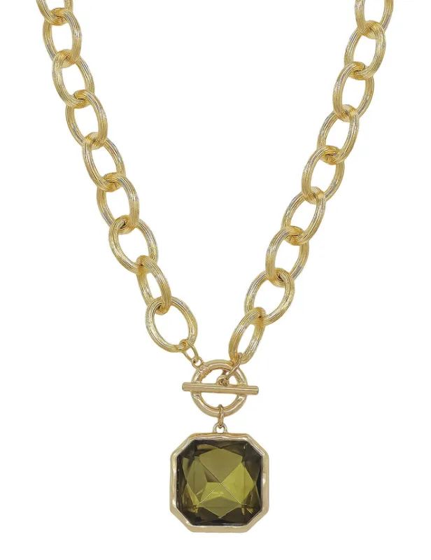 VG Chunky Chain Green 25MM Stone Pendant Necklace