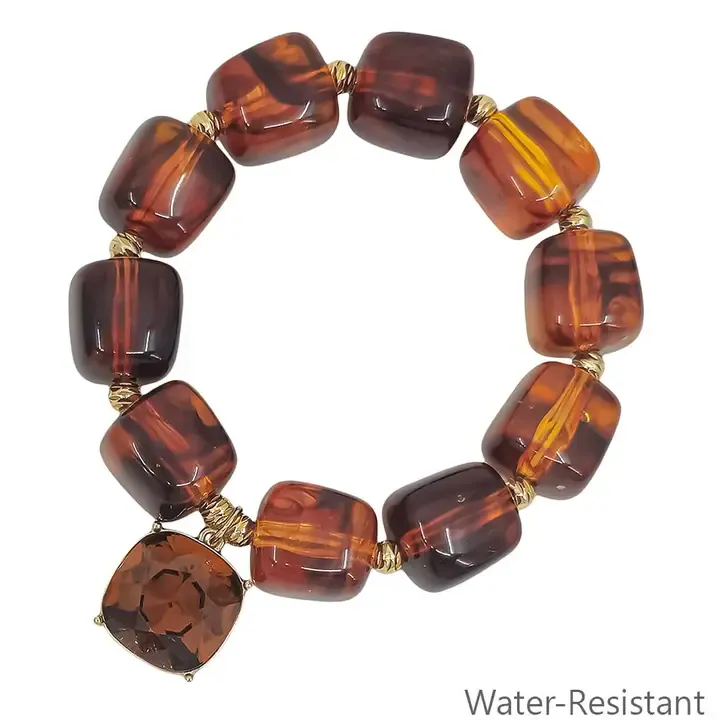 VG 16MM Topaz/Brown Square Resin &amp; 18MM Stone Bracelet