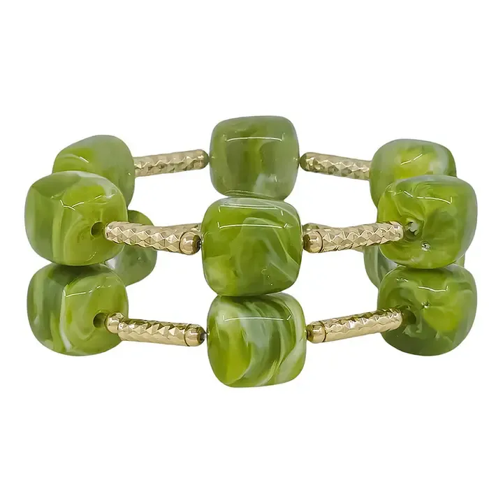 VG Green Beaded Set of 2 16MM Beaded Stretch Bracelets