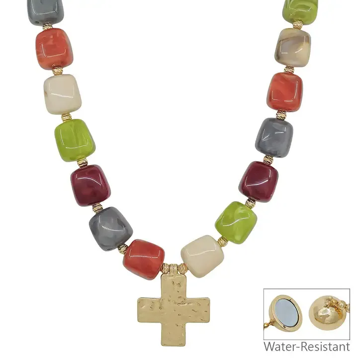 VG 16MM Multi Resin Beaded Cross 18" Necklace