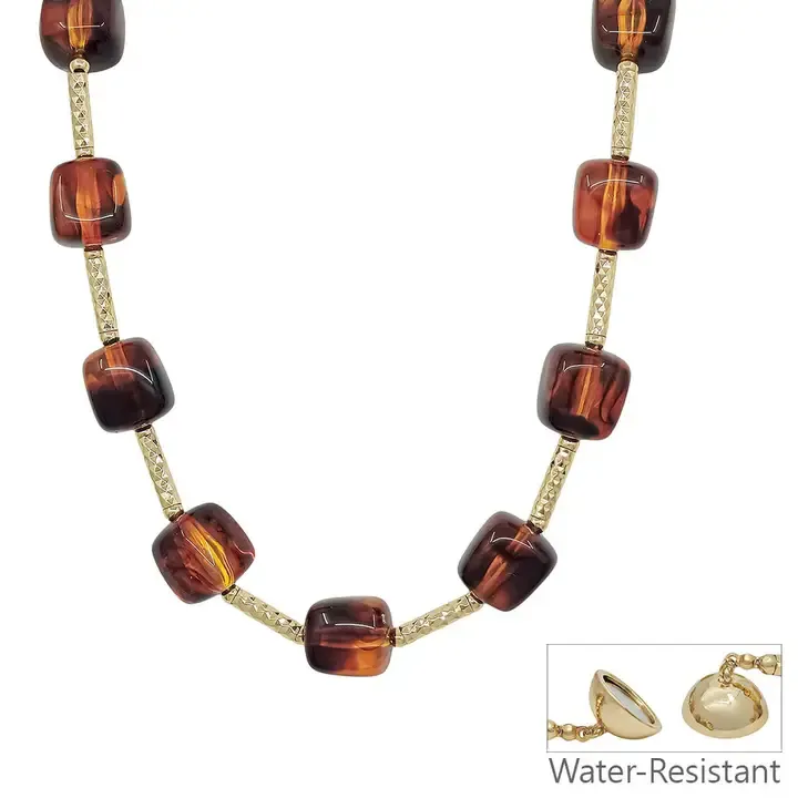 VG 16MM Brown Beaded and Gold Bar Necklace