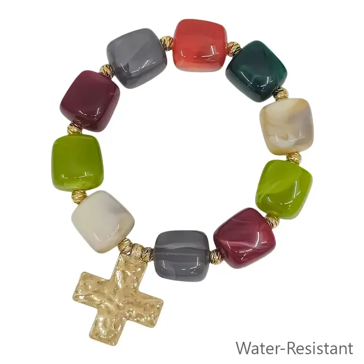 VG 16MM Multi Resin Beaded Cross 1.2" Cross Stretch Bracelet