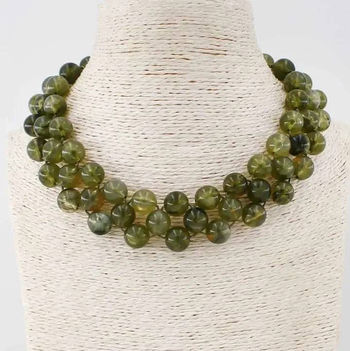 VG Triple Layered Olive Beaded Chunky Necklace
