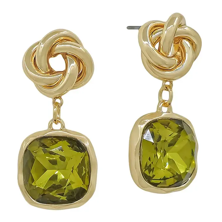 VG Olive Crystal Stone &amp; Knotted 1.5" Earring