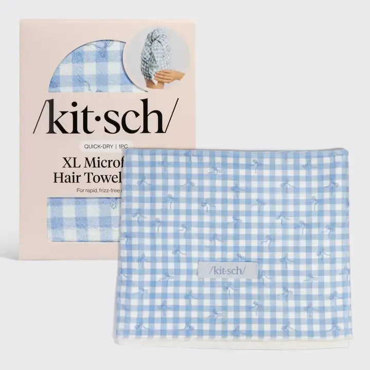 VG XL Hair Towel Wrap- Gingham Blue