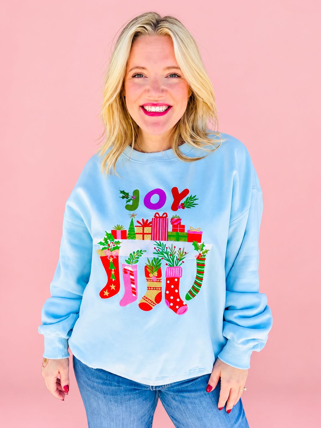 Joy &amp; Present Embroidery Sweatshirt
