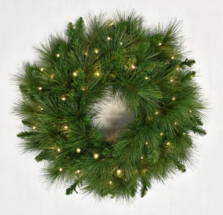 Prelit Christmas Long Needle Pine Wreath 30"