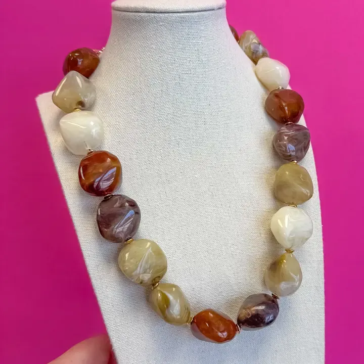 Chunky Beaded Necklace-Brown