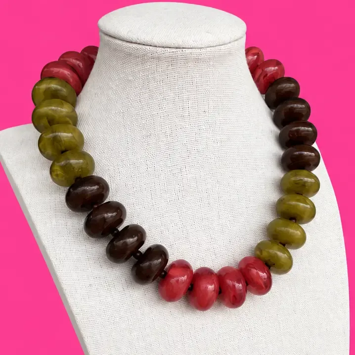 Circle Bead Necklace-Olive, Brown, Rust