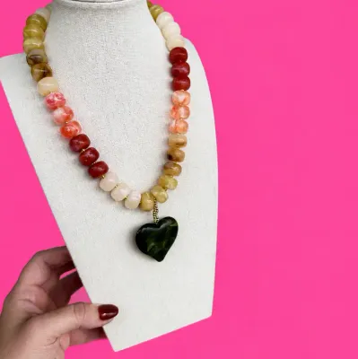 Bauble Beaded Heart Necklace Mix Bead-Green Heart