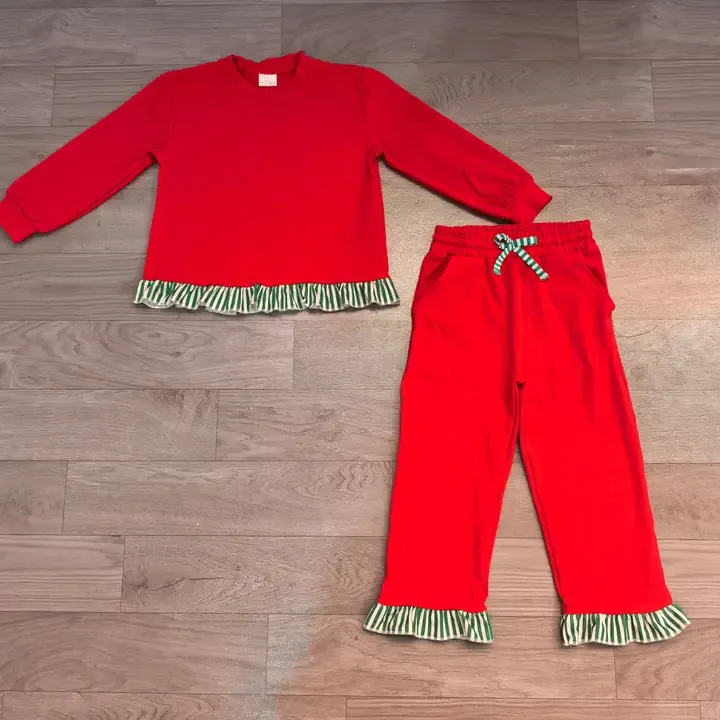 Girls Christmas Set-Red/Green Stripe