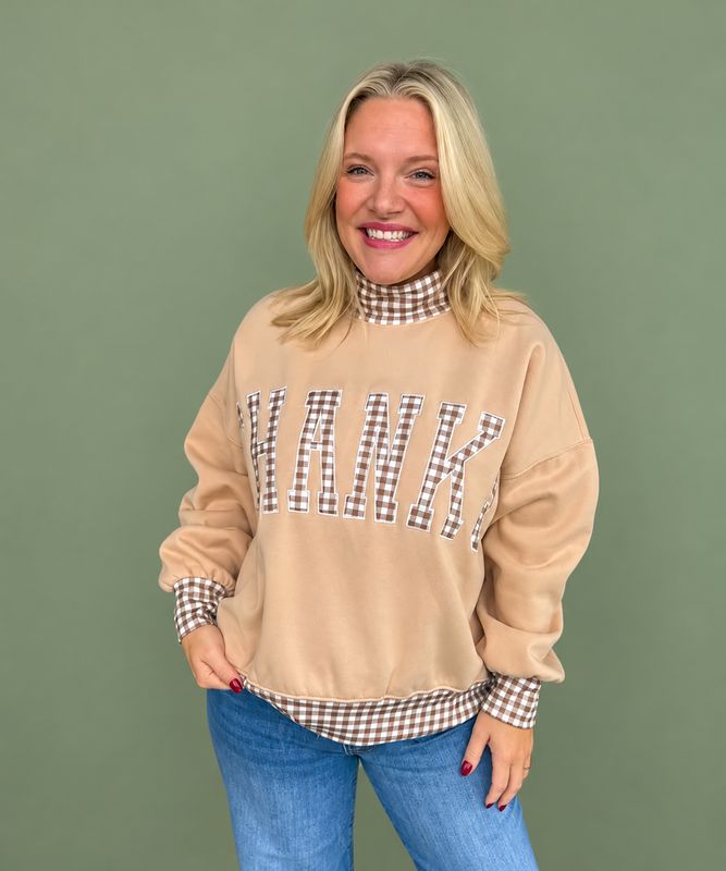 Vintage Thanks Gingham Patch Pullover