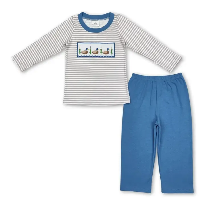 Stripe Embroidery Boys Duck Set