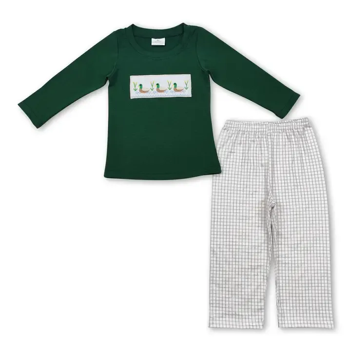 Green Plaid Boys Duck Set