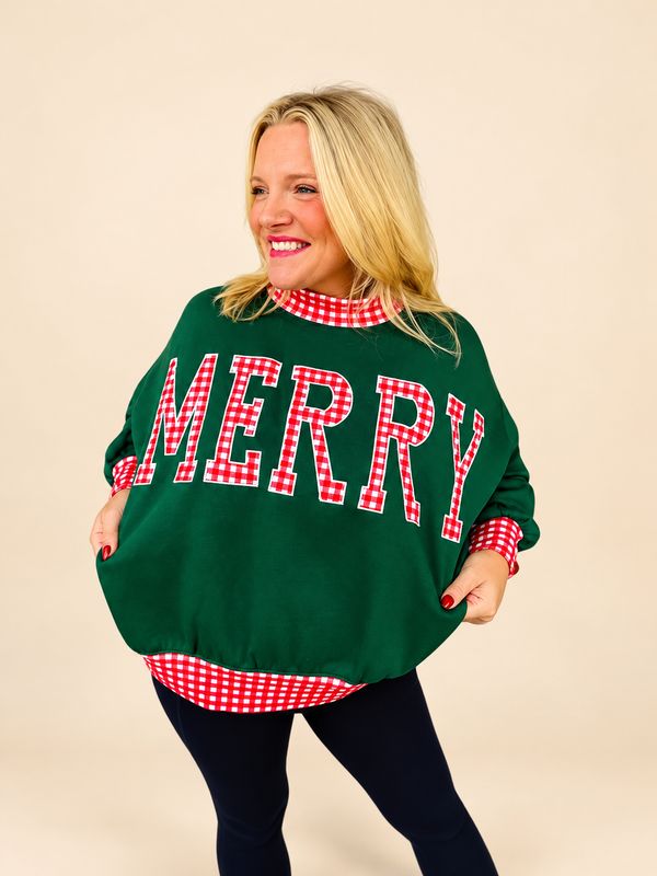 Christmas Merry Gingham Plaid Pullover