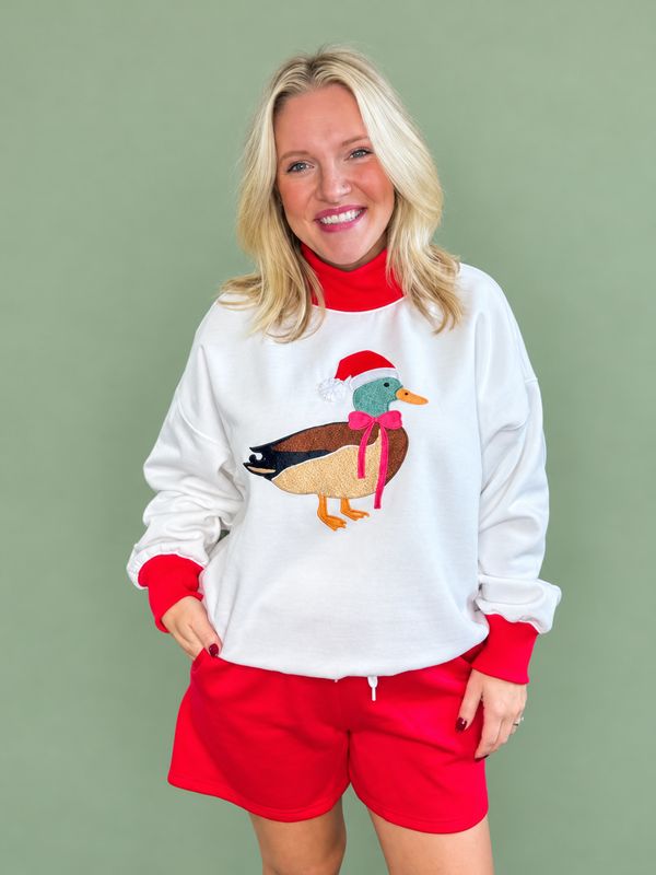 Santa Duck Embroidered Mock Neck Set