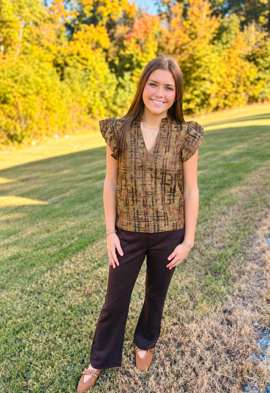 Deep Brown Woven Flare Jean