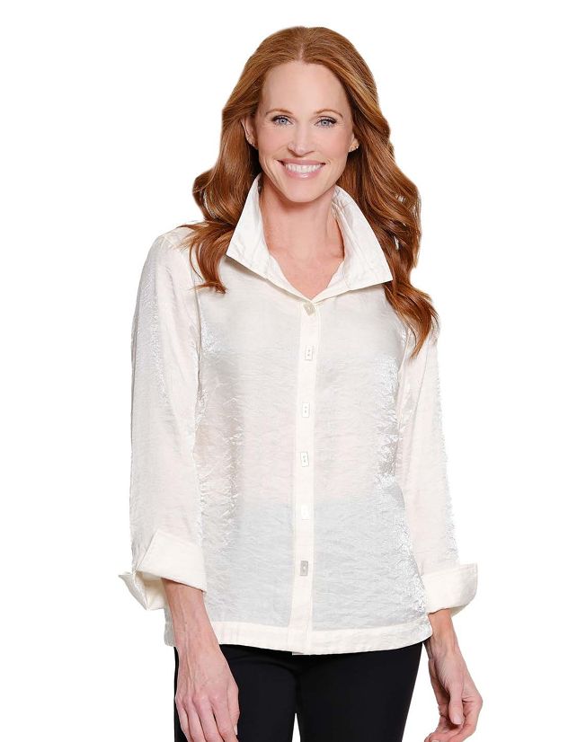 Winter White Wire Collar Button Top